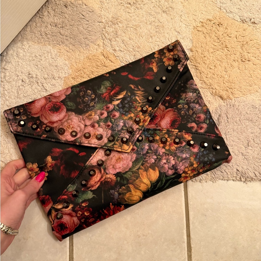 Floral Studded Envelope Clutch